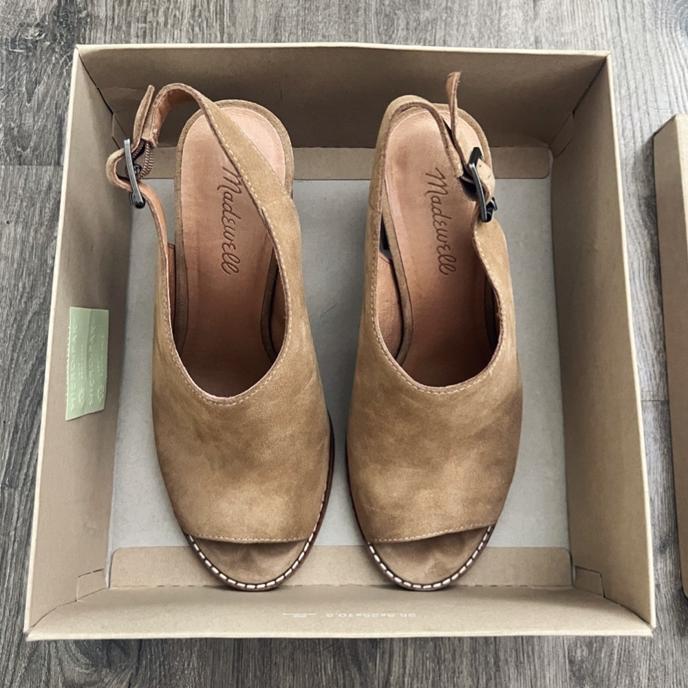 Madewell Nordstrom Cary Sandal Suede Block Heel Size 8 Color Birch - Worn Twice